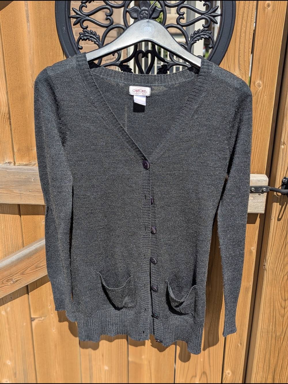 Chico's Classic Charcoal V-Neck Button Cardigan Sweater